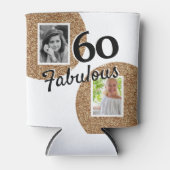 60と素晴らしい金ゴールドグリッター2写真60誕生日 缶クーラー (正面)