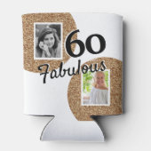 60と素晴らしい金ゴールドグリッター2写真60誕生日 缶クーラー (裏面)