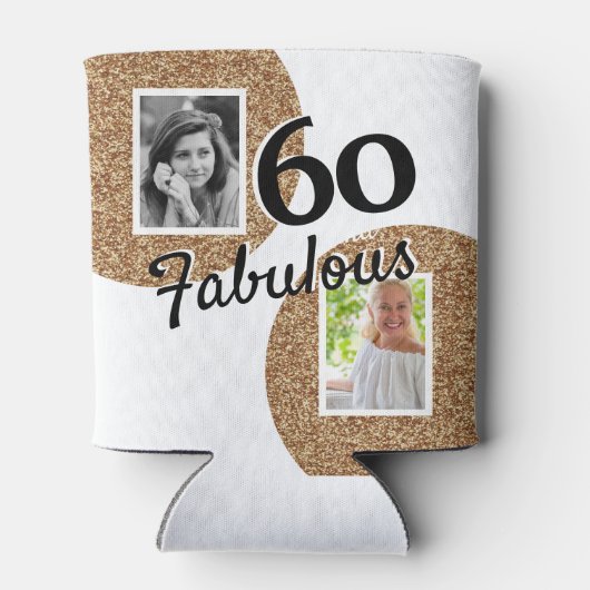 60と素晴らしい金ゴールドグリッター2写真60誕生日 缶クーラー (裏面)