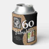 60と素晴らしい金ゴールドグリッター2写真60誕生日 缶クーラー (缶正面)