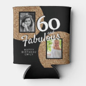 60と素晴らしい金ゴールドグリッター2写真60誕生日 缶クーラー (正面)