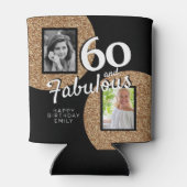 60と素晴らしい金ゴールドグリッター2写真60誕生日 缶クーラー (裏面)