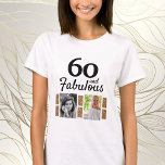 60と素晴らしい金ゴールドグリッター2写真60誕生日 Tシャツ<br><div class="desc">60と素晴らしい金ゴールドグリッター2写真60th誕生日Tシャツ。写真の追加 – 古い写真と新しい写真を使用できる。</div>