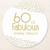 60と素晴らしい金ゴールドグリッター60誕生日 ラウンドペーパーコースター (正面)