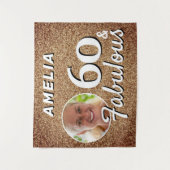 60と素晴らしい金ゴールドグリッター60th誕生日写真 タペストリー (正面)
