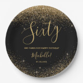 60と素晴らしい黒エレガント金ゴールド誕生日パーティー ペーパープレート (正面)