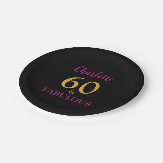 60と素晴らしい60エレガント番目の誕生日ホットピンク ペーパープレート (アングル)