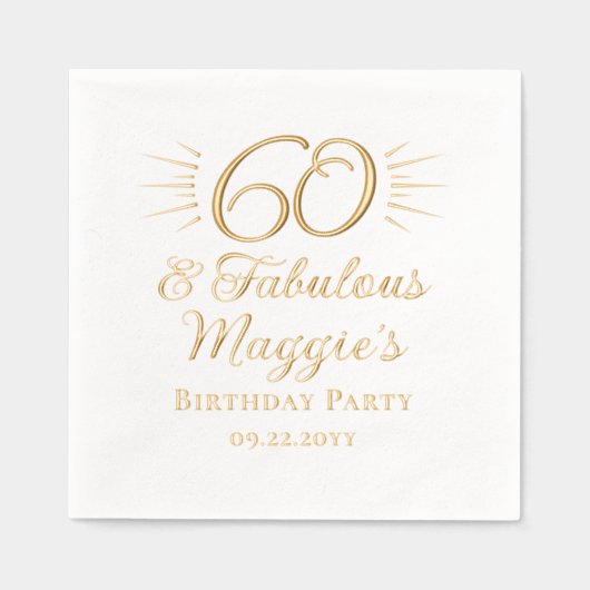 60と素晴らしい60thスターバスト誕生日パーティー 箔ナプキン (正面)