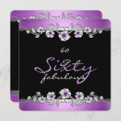 60と素晴らしい60thバースデーパーティーシルバー薄紫2a 招待状 (正面/裏面)