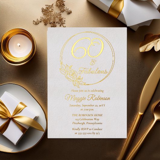 60と素晴らしい60th誕生日パーティーがスタンプ 箔招待状