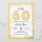 60と素晴らしい60th誕生日パーティー実在金ゴールド 箔招待状 (正面)