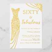 60と素晴らしい！ゴールドフォイルドレス60誕生日 箔招待状 (正面)