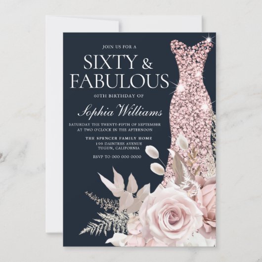 60と素晴らしい!ダスティバラフローラ60誕生日 招待状 (正面)
