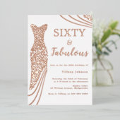 60と素晴らしい！バラ金ゴールドドレス60誕生日 箔招待状 (立ち正面)