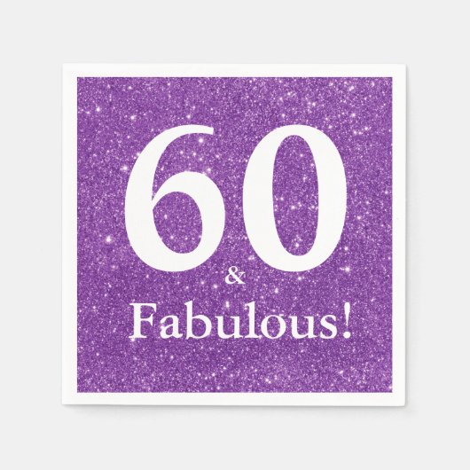 60と素晴らしい！パープルグリッター60番目誕生日 スタンダードカクテルナプキン (正面)