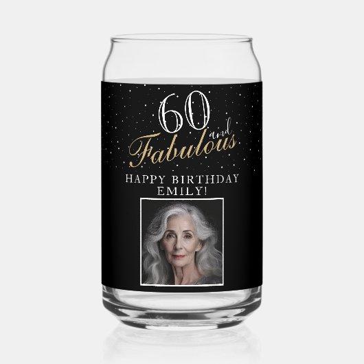 60と素晴らエレガントしい黒写真60誕生日 ガラス缶 (正面)