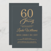 60とSassyオフブラック金ゴールド60th誕生日パーティー 招待状 (正面/裏面)