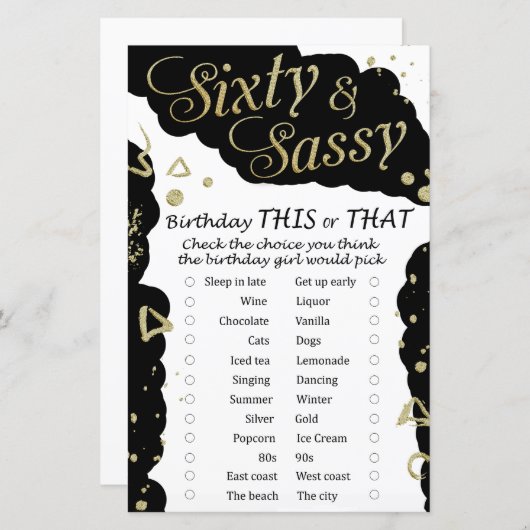 60とSassy誕生日このゲームまたはそのゲーム (正面/裏面)