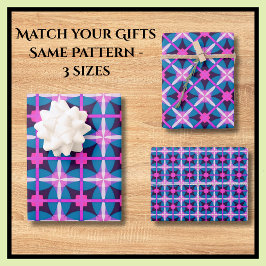 60のはっきりしたレトロプリントホットピンクティール（緑がかった色）ブルー ラッピングペーパーシート