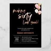 60の良い黒い誕生日エレガントパーティーを作る 箔招待状 (正面)