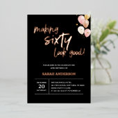 60の良い黒い誕生日エレガントパーティーを作る 箔招待状 (立ち正面)