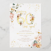60の見栄えを良くするピンクのフローラ金ゴールド 箔招待状 (正面)