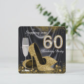 60の誕生日パーティーにステップインするブラック&金ゴールド 招待状 (スタンド正面)