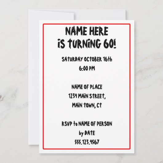 60は致命的ではないが、古い死おもしろい神の招待状 招待状 (裏面)