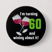 60を回し、赤ワインガラスとワインを飲むこと 缶バッジ (正面)