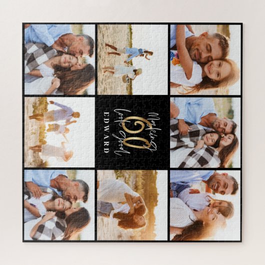 60を良い金ゴールド黒い写真の誕生日 ジグソーパズル (横)