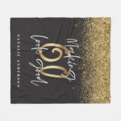 60を良い黒に見せる金ゴールドグリッター フリースブランケット (正面(横))