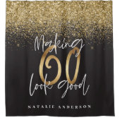60を良く見える金ゴールドグリッター誕生日 シャワーカーテン (正面)