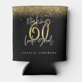 60を良く見える金ゴールドグリッター誕生日 缶クーラー (正面)