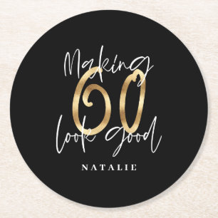 60を良く見せる金ゴールド誕生日パーティー ラウンドペーパーコースター