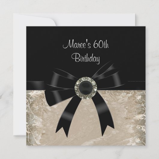 60アンティーク紙ブラックダイヤモンドジュエルボウ 招待状 (正面)