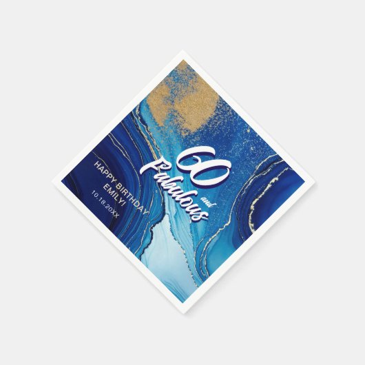 60アンドファブルーズマーブルグリッター誕生日 スタンダードカクテルナプキン (角)