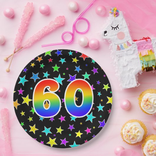 60イベントはっきりした:,おもしろい, カラフル Rainbow 60 ペーパープレート (パーティー)