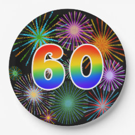 60イベント-おもしろい、カラフル、はっきりしたレインボー60 ペーパープレート