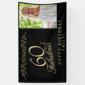 60エレガントと素晴らしい誕生日フォトブラック 横断幕 (縦)