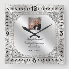 60エレガント周年記念結婚写真時計 スクエア壁時計
