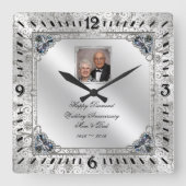 60エレガント周年記念結婚写真時計 スクエア壁時計 (正面)