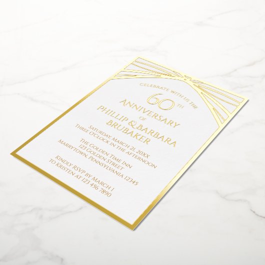 60エレガント年結婚3月パーティー金ゴールド 箔招待状 (回転した状態)
