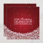 60エレガント歳の誕生パーティーのスター・スパークル・レッド 招待状 (正面/裏面)