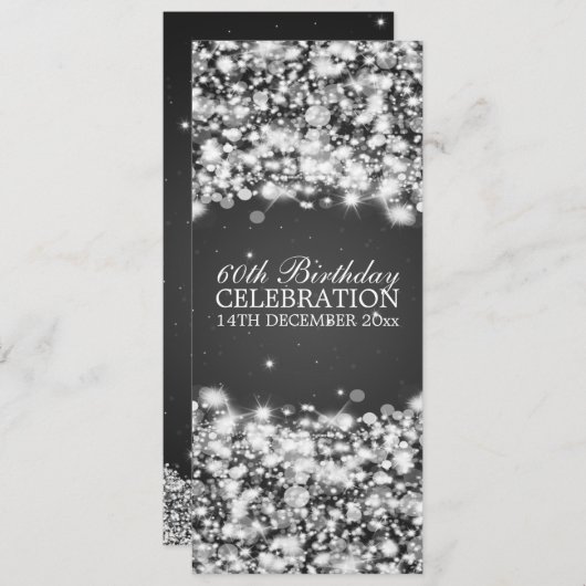 60エレガント歳の誕生パーティー、スター・スパークル・ブラック 招待状 (正面/裏面)