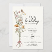 60エレガント番目のフローラ誕生日 招待状 (正面)