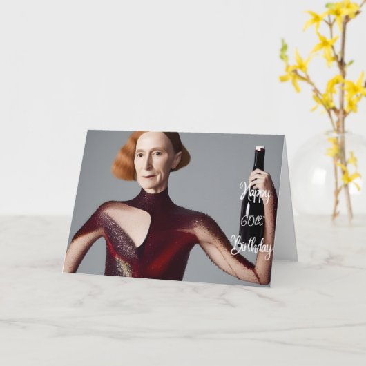 60エレガント番目の誕生日のワインカード カード (黄色い花)