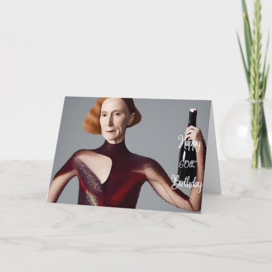 60エレガント番目の誕生日のワインカード カード (正面)