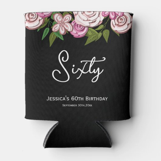 60エレガント番目の誕生日バラフローラ 缶クーラー (正面)