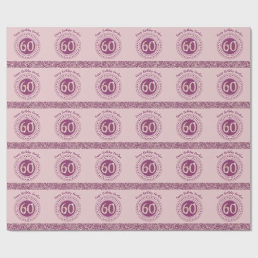 60エレガント番目の誕生日バラ金ゴールドグリッターとストライプ ラッピングペーパー (フラット)