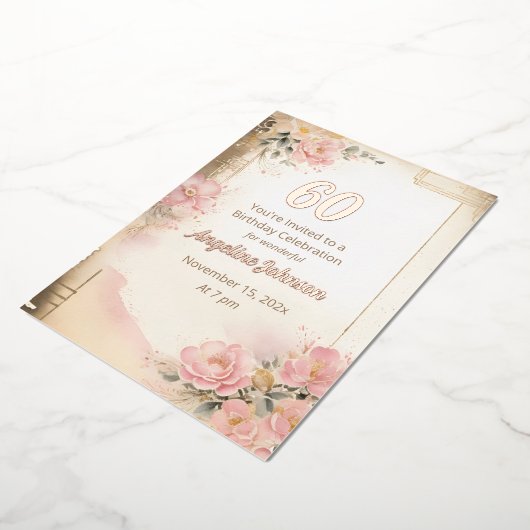 60エレガント番目の誕生日フォイル招待状 箔招待状 (回転した状態)